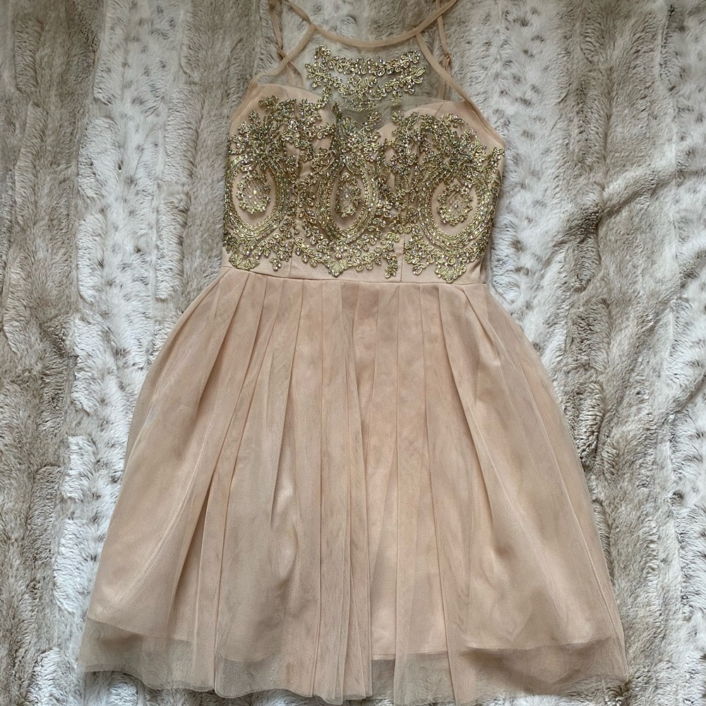 Gold Fit & Flare Dress